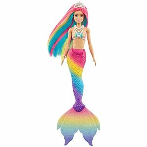 Barbie Muñeca Sirena - Función de Cambio de Color con Agua - Look Fantasía - Pelo Arcoíris y Tiara - Cola Multicolor - Regalo para Niños de 3-7 Años, GTF89