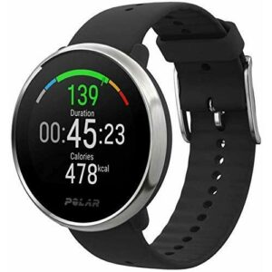 Polar Ignite - Reloj inteligente de Fitness con GPS Integrado, Smartwatch, Pulsera Deportiva Sumergible con Sensor de Pulso óptico en la Muñeca, Guía de Entrenamiento, Tamaño M/L, Negro y plateado