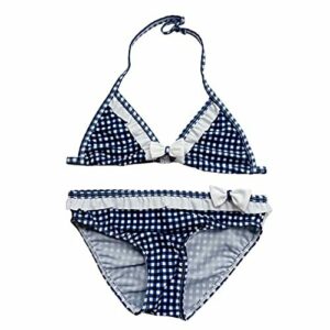 Changhants Conjunto de bikini para niña, 8 – 16 años, color azul, con estampado de plaid, para niña, disfraz de verano, turquesa, 12