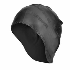 V GEBY Gorro de natación Impermeable para Adultos Hombres Mujeres Gorros de natación de Silicona sólida con diseño ergonómico Sombrero de natación con Bolsillo para el oído(Negro)