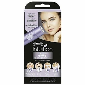 Wilkinson Sword Intuition Perfect Finish - Recortadora Eléctrica Femenina 4 en 1 para el Cuerpo, la Zona del Bikini, el Vello Facial y las Cejas Violeta