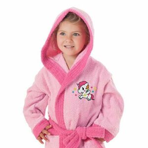 DHestia - Albornoz de baño para niñas 100% algodón natural Pink Unicorn (2 a 4 años)