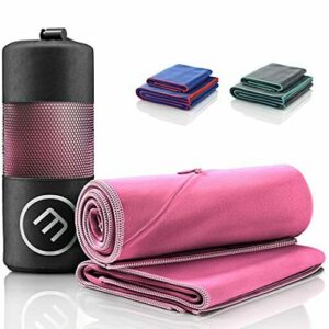 Juego de Toallas de Microfibra + Funda de Transporte | Set de 2 Azules: grande para baño, pequeño para Cuerpo y Cara | Ultra-Ligeras, absorbentes, de Secado rápido - Deporte Viaje Playa Gimnasio