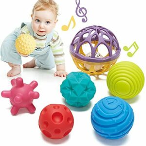 Pelotas Sensoriales Bebés Juguetes Bebes 0 3 6 12 meses Multi Textura Pelota Sonajeros Bebe Infantil Pelotas de Masaje Mordedor sin BPA con Sonido, 7 Piezas