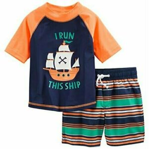Simple Joys by Carter's Conjunto de bañador y Camiseta Niño, Naranja/Azul, Naves, 4 años