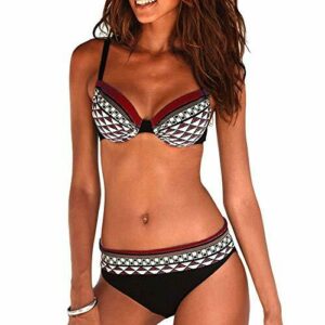Bikini Mujer Estampado Tribal Push Up Trajes de Baño Ropa Sexy Bohemia Conjunto Bikinis (Vino Rojo, M)