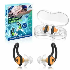Hearprotek Tapones para los oídos para natación, 2 pares silicona impermeable y reutilizable aqua tapones oidos para adultos para piscina, baño, la ducha, nadar (Naranja)