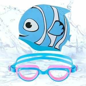 Funní Día Gafas de natación Gafas Natacion para niños, sin Fugas, antivaho, Gafas Natacion para niños, con Gorros de natación adorables CF-6505/CP-1514