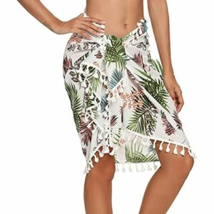 Vestidos Verano Mujer de Playa Semi-Transparente Ropa de Baño Bañador de Gasa Falda Corta con Borlas Hojas