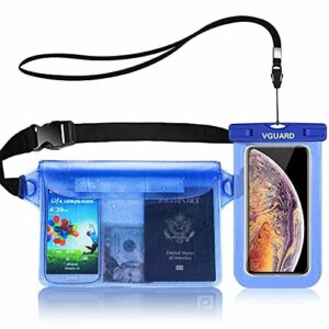 ivoler Set de Bolsa Waterproof con Riñonera Impermeable Bolsa Cintura y Funda Móvil Impermeable para Playa Natación Canotaje Pesca, Protección Teléfono Móvil, Cámara, Documento, Pasaporte, Azul