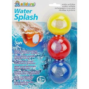 alldoro 63027 – Water Splash – Juego de 3 bombas de agua, reutilizables y con cierre automático, globos de agua para jardín, playa y fiesta, para niños a partir de 3 años y adultos, amarillo/rojo/azul