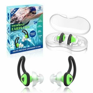 [2 pares] Tapones para los oídos para natación, Hearprotek silicona impermeable y reutilizable aqua tapones oidos para adultos para piscina, baño, la ducha, nadar (Verde)