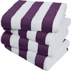 Utopia Towels - Toallas de Playa a Rayas Cabana Paquete de 4 (76x152cm) 100% Algodón Hilado en Anillos Toallas de Piscina Grandes, Suaves y de Secado Rápido (Ciruela/Púrpura)
