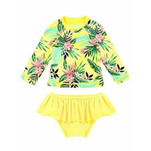 Alvivi Traje de Baño de Proteccion Solar para Bebé Niña Bañadores Manga Larga Bikinis Niñas Ropa de Natacion Swimsuit Amarillo 6-12 Meses