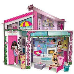 Lisciani - Casa de Muñecas - Barbie Villa de Vacaciones con Muñeca - Juego de Imaginación - Casa De Cartón Para Montar Y Decorar - Ocio Creativo - Para Chicas De 4 Años