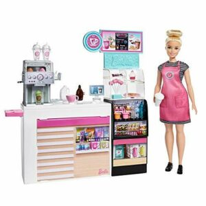 Barbie y su Cafetería, Muñeca con accesorios para café , smoothies, cupcakes y ensaladas de juguete (Mattel GMW03)