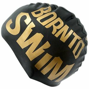 BornToSwim Schwimmkappe aus Silikon Gorro de baño con diseño de tiburón, Unisex, Negro/Dorado, Talla única