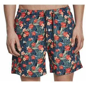 URBAN CLASSICS Bañador Hombre Bermudas Cortos, Shorts de Baño para Natación, Secado Rápido para Vacaciones, Color: nero/tropical, Talla: 5XL